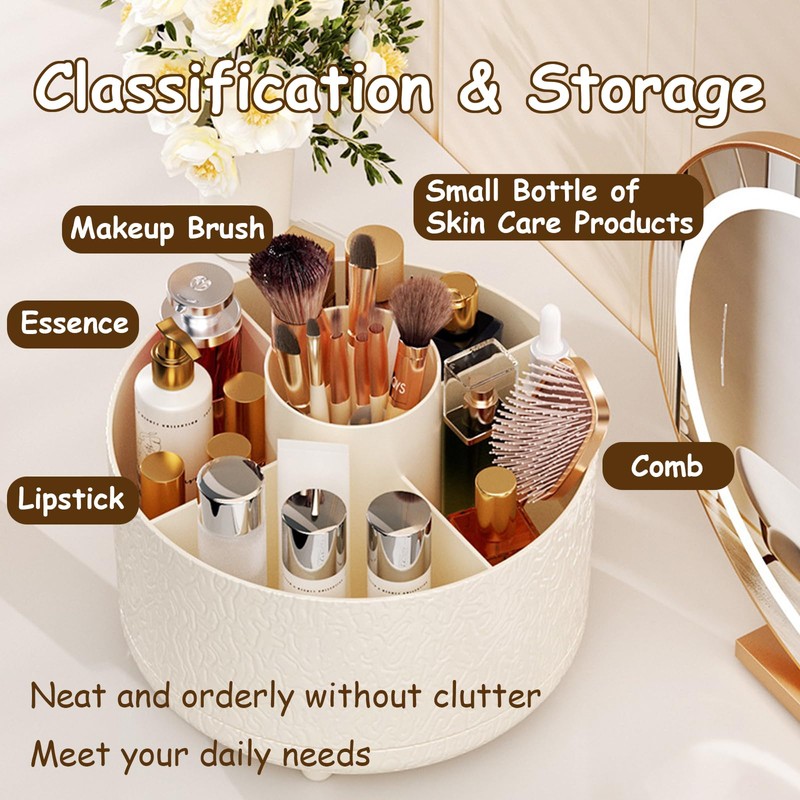 Taoluwin 360° Rotating Makeup Organizer, Large Capacity Cosmetics Organizer with