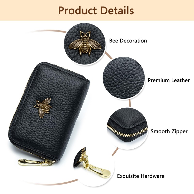 imeetu RFID Credit Card Holder, Small Leather Zipper Card Case