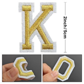 ZESION Iron on Letter 52Pcs Alphabet A to Z Patches with Ironed Adhesive, Decorate Repair Patches for Jackets Shirts Hats Bags Jeans/Gold