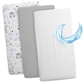 Fitted Sheet Pram Baby Fitted Sheets Set of 3: 90 x 55 cm - 2 x Flat Sheet + 1 x Waterproof Mattress Protector - Baby Cot Accessories for Cot Bed Side Cot Bassinet