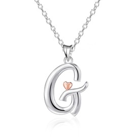Mesovor 925 Sterling Silver Necklaces for Women, Dainty Initial Name Necklace with Rose Gold Heart, Jewellery Gifts for Family Mother Sister Daughter Wife (Letter-G)