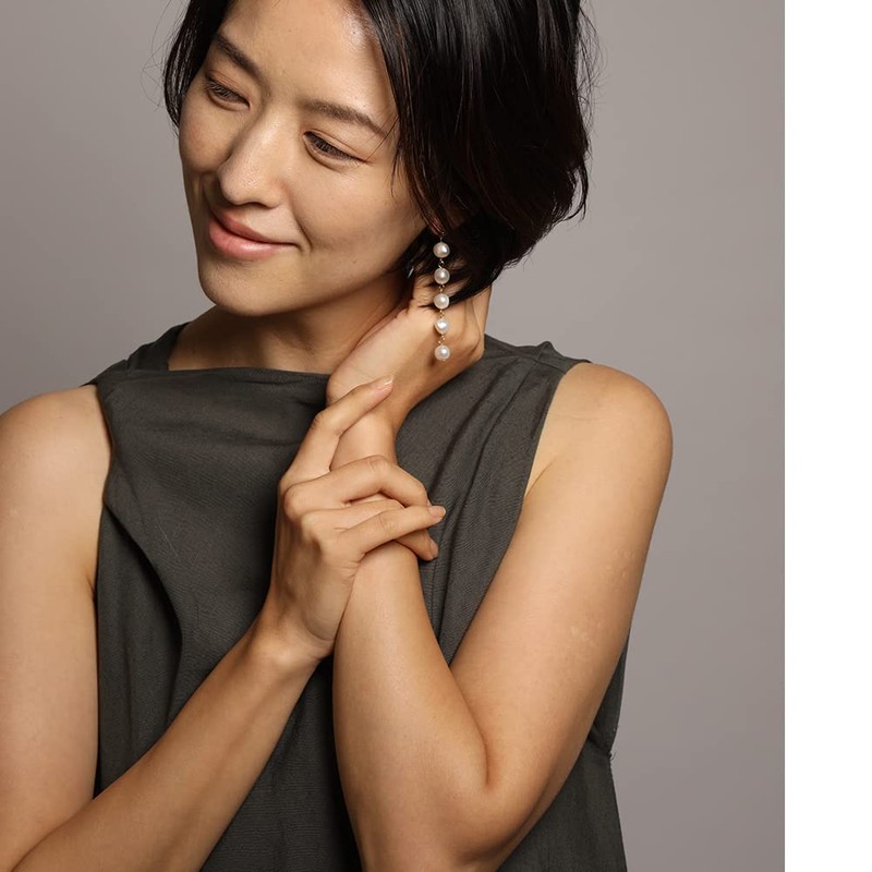 R-days Daikanyama Freshwater Pearl Long Earrings/Piercings, Pearl, Swaying, Women's, Simple,