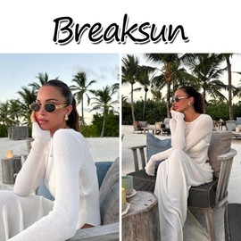 Breaksun Retro Oval Sunglasses for Women Men Fashion Luxury Metal Sun Glasses 90s Vintage Designer style (Gold/Grey)