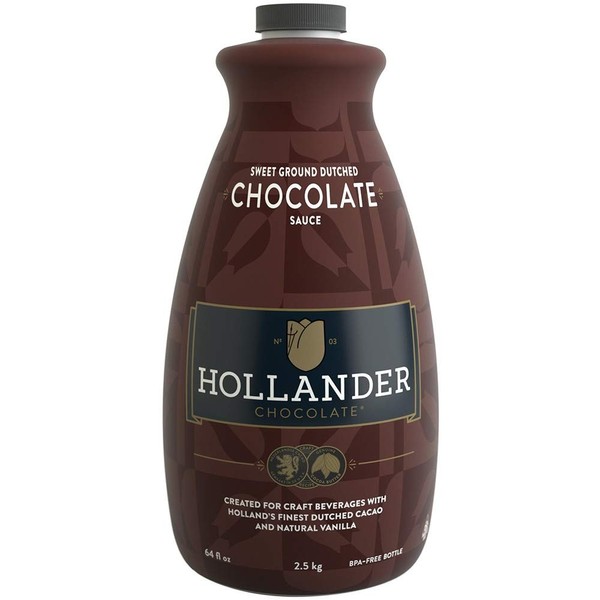 Dutched Chocolate Café Sauce by Hollander Chocolate Co. | Gourmet Chocolate Sauce Perfect for the Professional or Home Barista 64 fl. Oz. Large Bottle