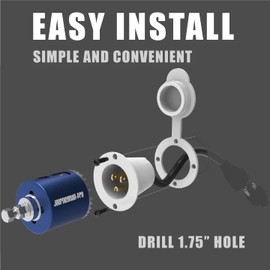 10 Foot 15A Weatherproof Outdoor Power Inlet by Journeyman-Pro 15 Amp 110/120-125 Volt 5-15R Receptacle Plug Kit with Integrated (10' FT) 120" Extension Cord + Waterproof Rubber Cover (White)