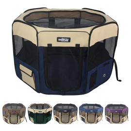 EliteField 2-Door Soft Pet Playpen (2 Year Warranty), Exercise Pen, Multiple Sizes and Colors Available for Dogs, Cats and Other Pets (36" x 36" x 24"H, Beige+Navy Blue)