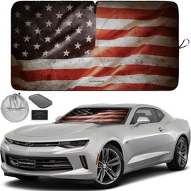 Autoamerics 1-Piece Windshield Sun Shade Grunge American Flag - 1 USA Design - Foldable Car Front Window Sunshade for Most Sedans SUV Truck - Blocks Max UV Rays and Keeps Your Vehicle Cool - Large