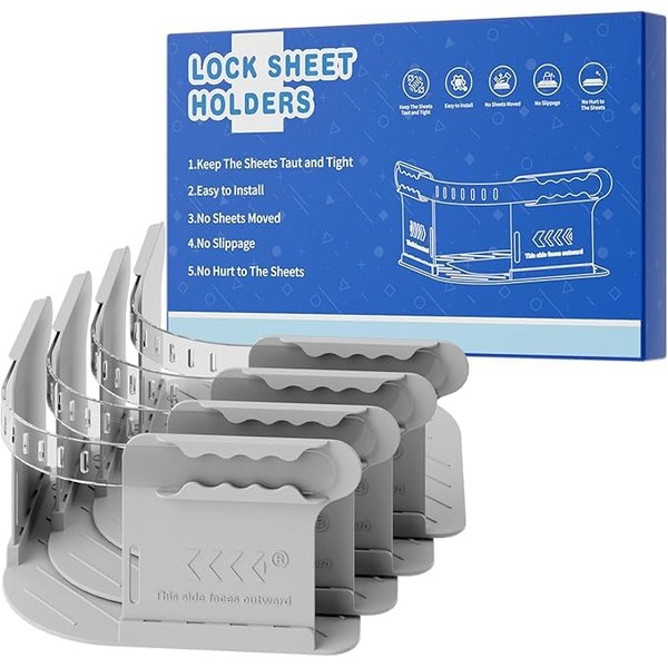 Gray Heavy-Duty Bed Sheet Holders with Lock Strips – Adjustable