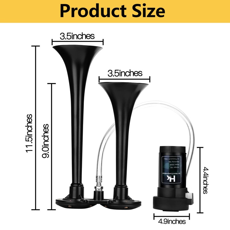 150db Super Loud Dual Trumpet Air Horn Kit with Compressor