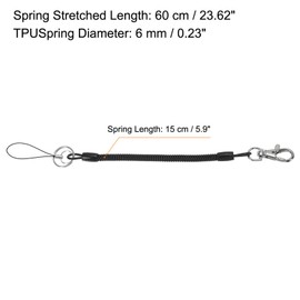 [PATIKIL] 6" Retractor Bull Coil Spring Key Chain Key Ring Lobster Clasps 2pcs Plastic Spiral Corded Strap Snap Hook for Key ID Pasta Tags Black