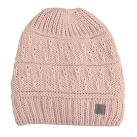Ever Bloom Women's Knitted Hat with Cable Hole, Made in the EU, Beanie Hat for Women and Girls, Warm Knitted Winter Hat, pink