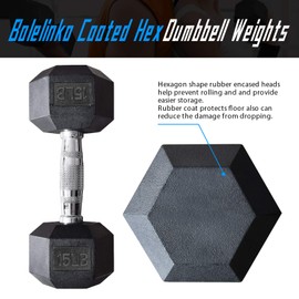 Balelinko Hex Dumbbells Free Weights Set with Metal Handles Rubber Encased Solid Cast Iron Hex Dumbbell in Pair, 10 LBS