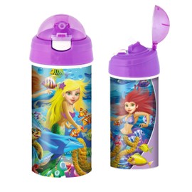 3D LiveLife Drinking Bottle - Mermaid Magic from Deluxebase. 3D Lenticular Ocean Water Bottle with Straw. 600ml Kids Drinks Bottle with Original Artwork from Renowned Artist, Michael Searle