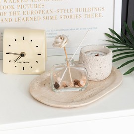 WANJINGYULE Natural Marble Decorative Tray Bathroom Counter Perfume Organizer Vanity Tray for Home Decor, Jewelry Candle, Coffee Table, Soap Holder Dresser Countertop Accessories 8"x11" Travertine