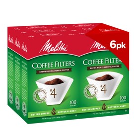 Melitta #4 Cone Coffee Filters, White, 100 Count (Pack of 6), 600 Total Filters - Packaging May Vary