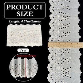 FINGERINSPIRE 5 Yards/4.57M Embroidery Eyelet Lace Trim 143mm Wide Beige Flower Cotton Lace Wavy Edge Eyelet Lace Trim Embroidery Floral Lace Ribbon for Dresses Clothes Sewing DIY Crafts Making Decor