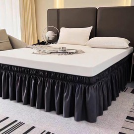 AzulHome Bed Skirts Dust Ruffle for King/California King Size Bed, 15 inch Tailored Drop with Adjustable Elastic Belt, Easy to Install and Clean, Hotel Quality Bedskirt (Black)