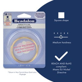 Beadalon Alambre de Estilo alemán, Cuadrado, 20 Gauge/.032 In-2 m/6.5 ft, Cobre Cobre Chapado en Plata