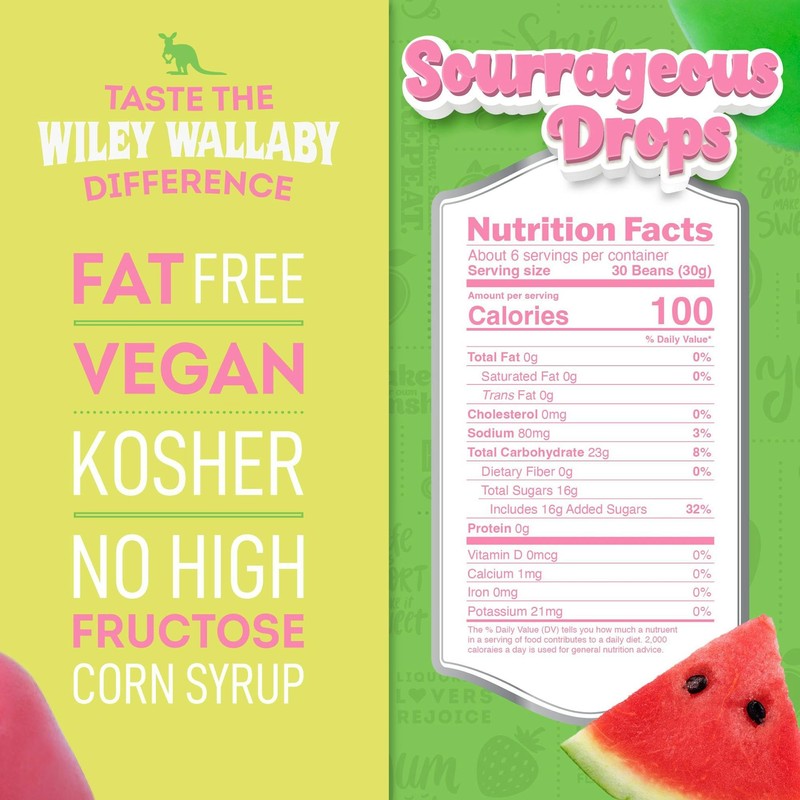 Wiley Wallaby 6 Ounce Sourrageous Drops Mix of Watermelon, Green
