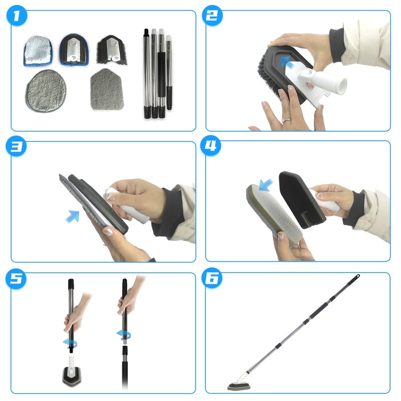 FRAXIR Floor Scrub Brush, 5 in 1 Tile Tub Scrubber