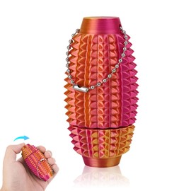 Spiky Grippie Fidget Keychain, Pain Stim Sensory Toy for Adults Kids Teens Hard Spiky Pocket Spinner Keychain Ring Gifts for Focus & ADHD (Red Gold)