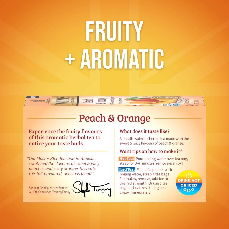 Twinings Peach Orange Herbal Tea Bags 20 Count Caffeine Free