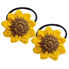 2Pcs Set Hair Ties For Girls, Handmade Cotton Sunflower Hair Rope, Tied Hair Yellow Flower Elastic Hair Bands, Lovely Ponytail Holder Hair Circl, Crochet Cute Hair Accessories for Women Girls