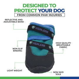 Healer's Pet Care Urban Walkers III Dog Boots for Paw Protection with Non Slip Sole, Reflective Pet Shoes, 1-Pair (Teal - Medium-Large)