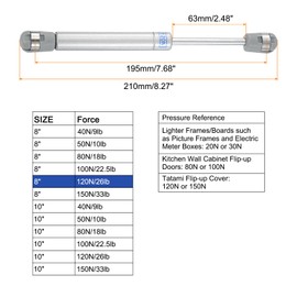 sourcing map 8 Inch 120N/26lb Gas Shock Strut Lift Support, Gas Spring for RV, Bed Floor, Hatch Door, TV Cabinet, Box Lid (Silver, Set of 4)