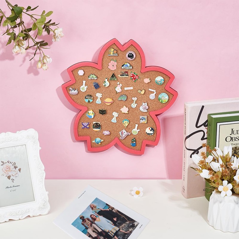 BENECREAT Cherry Blossom Pin Cork Board, 30x30cm Wall Mounted Corkboard