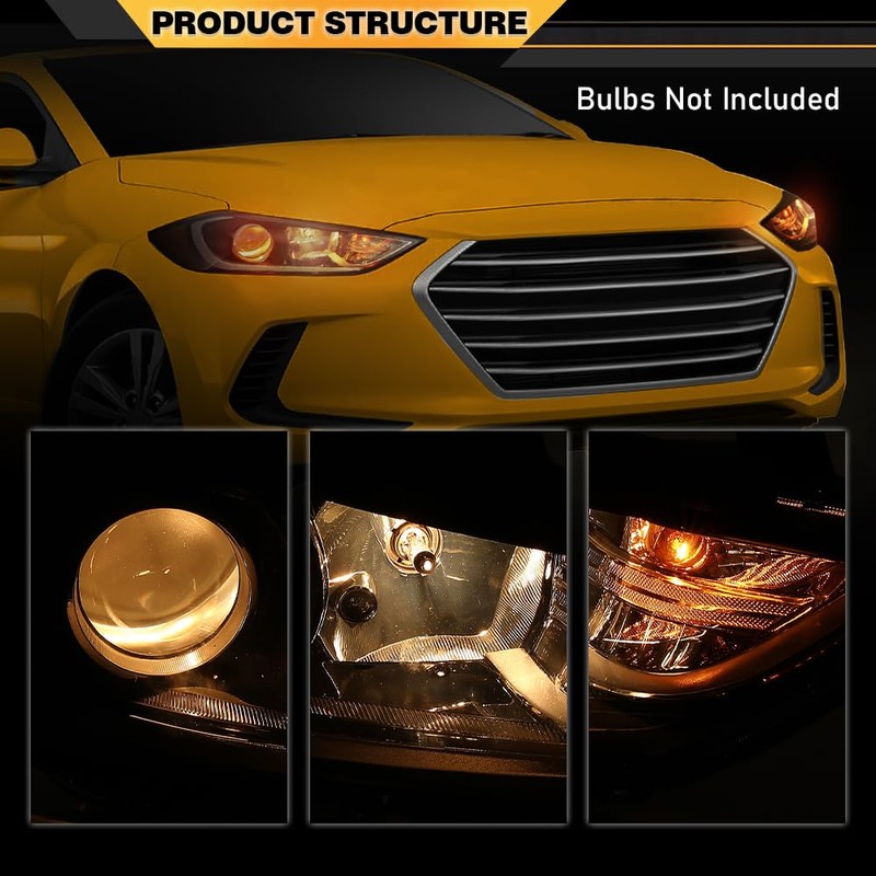 CNNELL Headlights Assembly Pair Compatible with Hyundai Elantra 2017-2018 Passenger