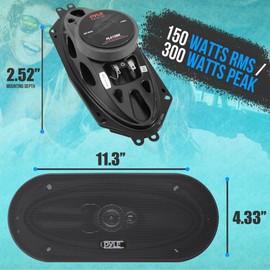 Pyle 3-Way Universal Car Stereo Speakers - 300W 4" x 10" Triaxial Loud Pro Audio Car Speaker Universal OEM Quick Replacement Component Speaker Vehicle Door/Side Panel Mount Compatible, PL410BK (Pair)