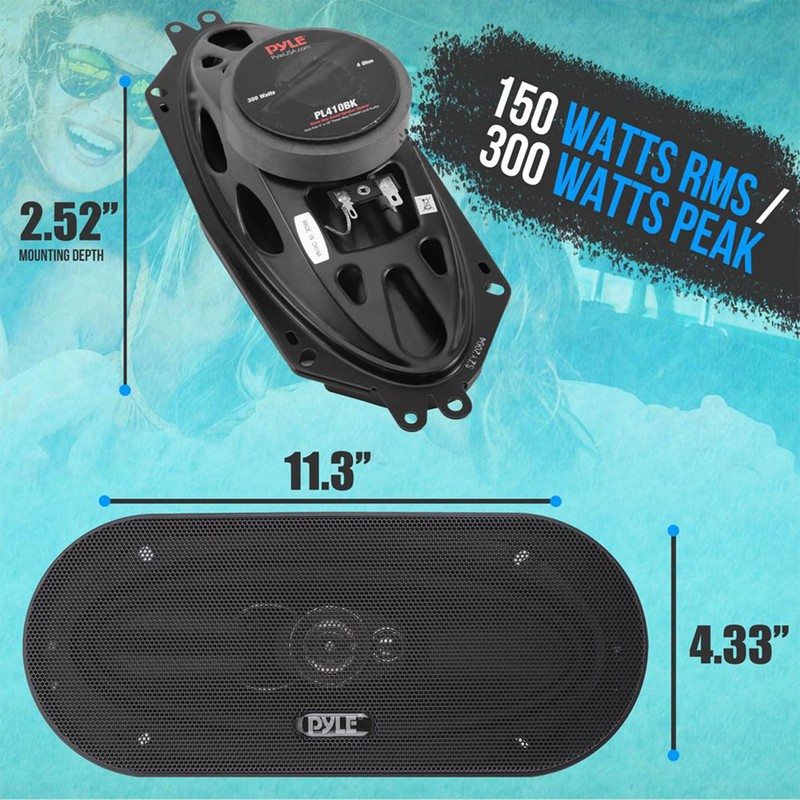 Pyle 3-Way Universal Car Stereo Speakers - 300W 4" x