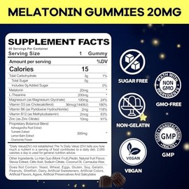 Gomitas de melatonina de 20 mg para adultos: suplemento de melatonina sin azúcar extra fuerte con Ashwagandha L-teanina magnesio cúrcuma vitamina D3 B6 B12 - No forma hábito para mujeres y