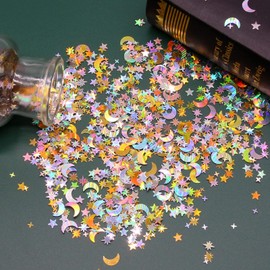Giftota Star Moon Confetti, Holographic Star Moon Confetti, 30g Iridescent Mix Table Star Moon Glitter Foil Scatter Decorations for Birthday Party Wedding Anniversary (Gold Silver Star Moon)