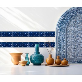 The Woody Backyard |Azulejo Talavera Mexicana Tradicional Estrellas Azul Marino 9 Piezas 10CMX10CM Pintados a Mano Para Proyectos Del Hogar De Cocina, Chimenea, Murales, Escaleras, Patio