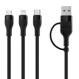 Scooch Braided Nylon Charging Cable (4FT, 65W Fast Charging) 6-in-1 Charger with USB-C, USB-A, Micro-USB, and Lightning Cable (Black)