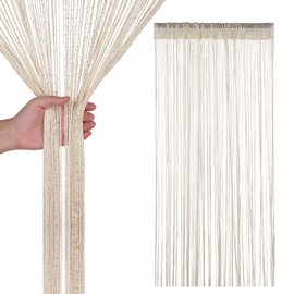 Trimming Shop String Curtains Glitter Fringe Panel Fly Screen Doorway Curtain Closet Window Doors Sequin Sheer Room Divider Tassel for Doorway, Windows, Home Decoration, 200cm x 90cm, Beige