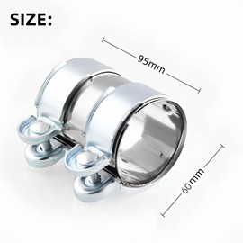 Exhaust Clamp Stainless Steel Pipe Connector Diameter 50 55 60 mm, Exhaust Clamps Clamps with Double Clamp, Exhaust System Universal 95 mm Length (Diameter 60 mm / L: 95 mm)