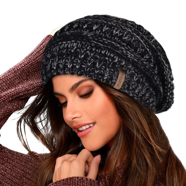 Furtalk Women's Beanie Hat, Warm, Winter-Wear with Soft Inner Lining - Black mixing