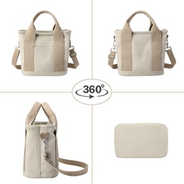 Sitengle Women's Tote Bag, Canvas Shoulder Bag, Crossbody Crossbody 2-Way Divider, Mini Tote, Smaller, Handbag, Simple, Solid, Lightweight, For Walks, Shopping, Travel, Work, Men's, Women's, beige