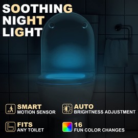 MIEFL Toilet Light Motion Sensor Activated 16 Colors Changing, 3 Pack LED Toilet Seat Lights Inside Glow Bowl, Smart Disco Potty Night Light for Bathroom, Cool Funny Ideal Gifts for Boy Girl Men Women