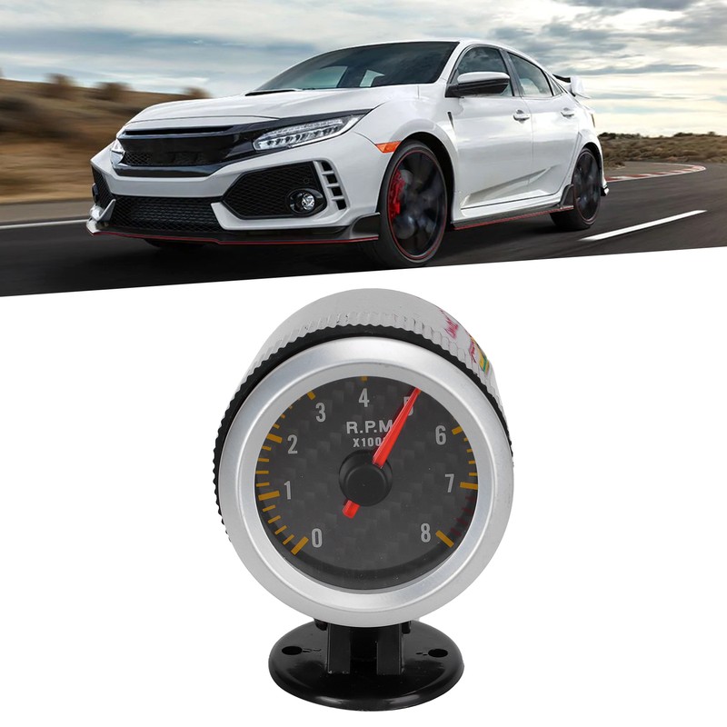 Tachometer 52mm/2.05in 0‑8000 RPM Carbon Fiber Panel Pointer 12V Universal