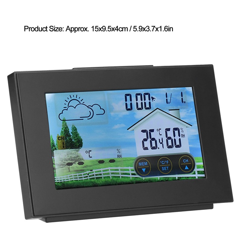 Weather Clock with Color Touch Screen Backlight Indoor Outdoor Thermometer