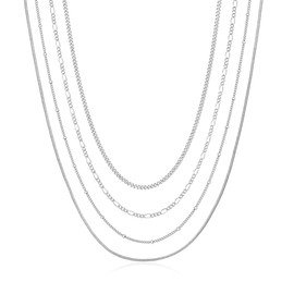 Senteria Silver Layered Necklace for Women Trendy Sterling Silver Chain Necklace Dainty Silver Choker Long Necklace Set for Women 4Pcs