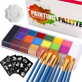 Pintura Facial y Pintura Corporal - Juego Profesional de Kit de 20 Colores de Pintura Facial y Corporal a Base de Aceite,con 10 Pinceles de...        