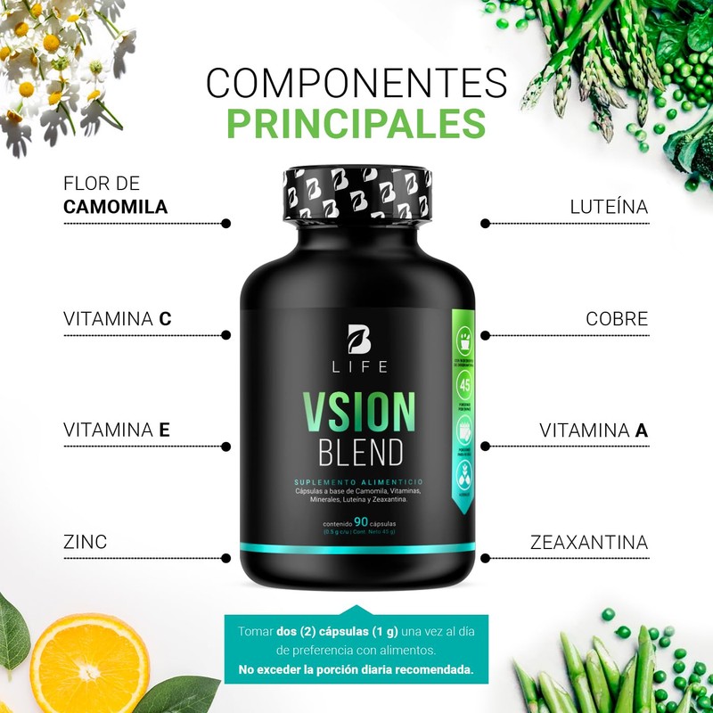 Vsion Blend de 90 Cápsulas. Ingredientes naturales: Camomila, Vitamina C,