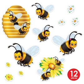 Beistle 54427 Bumblebee Clings, 12 by 17-Inch, Black/Yellow/White/Orange