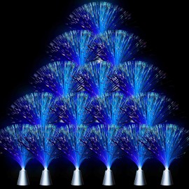 Patelai 16 Pcs Fiber Optic Lamp Bulk 13.5" Blue LED Fiber Optic Lights for Party Centerpiece with Crystal Base Battery Powered for Sensory Bedroom Christmas Neon Glow Party Supplies