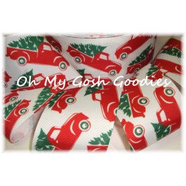 3" VINTAGE RED HOLIDAY TRUCKS CHRISTMAS GROSGRAIN RIBBON 4 HAIRBOW BOW